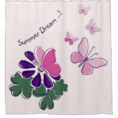 Rideaux De Douche Rose vert pourpre Doodé fleurit papillons Slogan (Devant)
