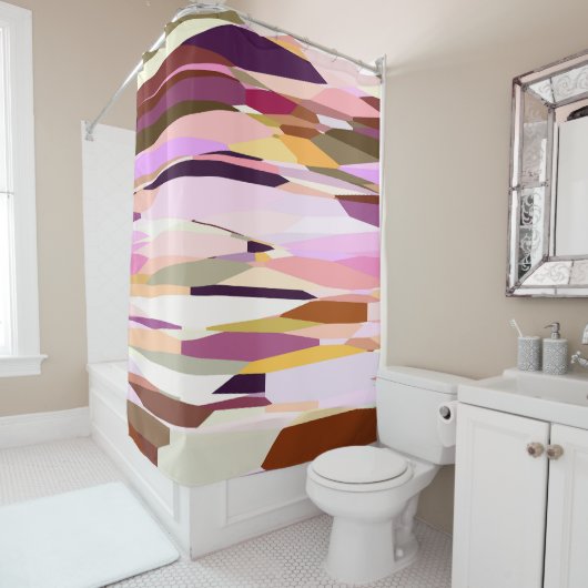 Rideaux De Douche Rose, violet et orange abstrait (En situation)