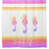 Rideaux De Douche Rose violet jaune hippocampe plage vie script bold (Devant)