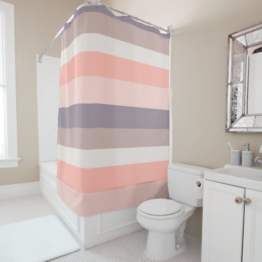 Rideaux De Douche rose, violet, rayures blanches (En situation)