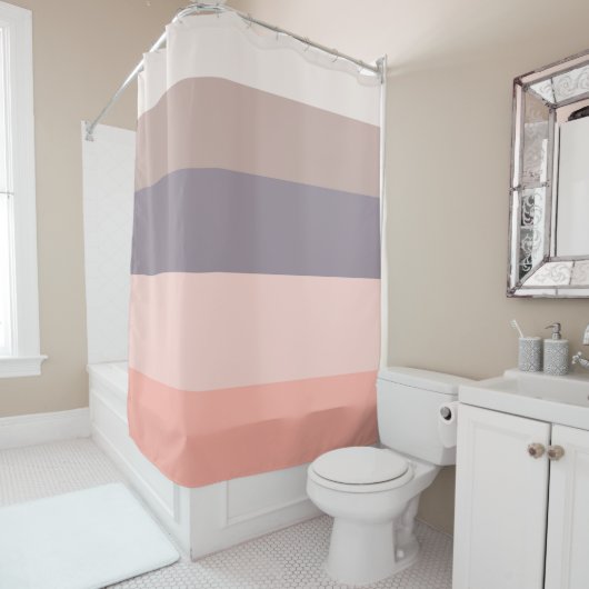 Rideaux De Douche rose, violet, rayures blanches (En situation)