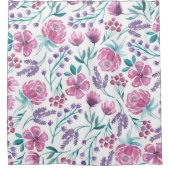 Rideaux De Douche Rose violet Turquoise Aquarelle Fleurs Motif (Devant)
