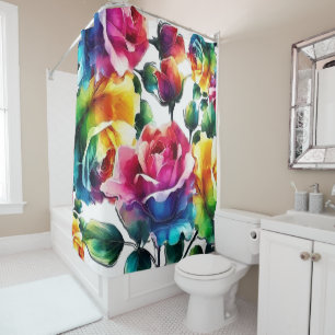 Rideaux De Douche Roses arc-en-ciel Floral Coloré Vibrant 