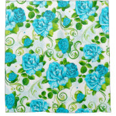 Rideaux De Douche Roses Bleus Et Feuilles Verts (Devant)