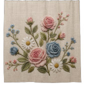 Rideaux De Douche Roses Brodées Blush & Bleu (Devant)