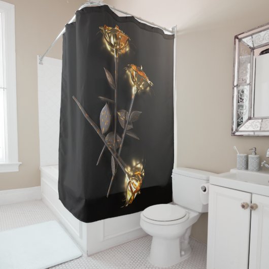 Rideaux De Douche Roses Brûlantes – Élégance Dorée (En situation)