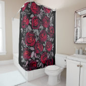 Rideaux De Douche Roses d'aquarelle, roses rouges sur noir (En situation)