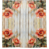 Rideaux De Douche Roses D'Aquarelle Sur Le Bois (Devant)
