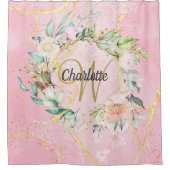 Rideaux De Douche Roses Floral Or Monogramme Script Géode Agate (Devant)