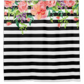 Rideaux De Douche Roses floraux noirs et blancs Aquarelle art Bande (Devant)