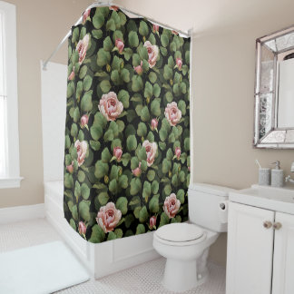 Rideaux De Douche Roses fragiles. Motif floral sur noir