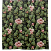 Rideaux De Douche Roses fragiles. Motif floral sur noir (Devant)