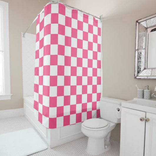 Rideaux De Douche Roses indien et blanc Checkered (En situation)