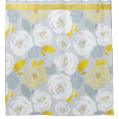 Rideaux De Douche Roses jaunes et blanches sur gris (Devant)