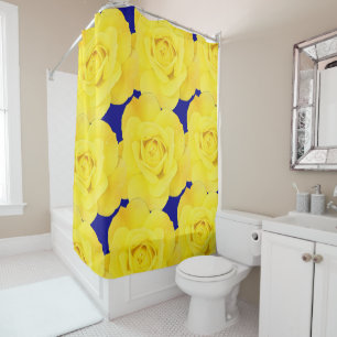Rideaux De Douche Roses Jaunes Fleurs Or Flore Modèle Marine Bleu