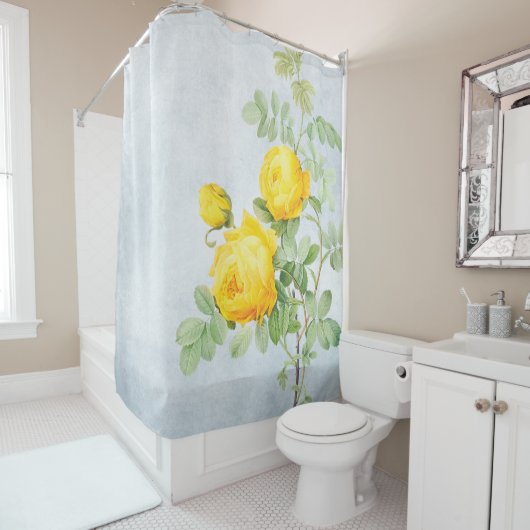 Rideaux De Douche Roses jaunes sur gris débrayé (En situation)