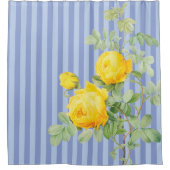 Rideaux De Douche Roses jaunes sur les bandes bleues (Devant)