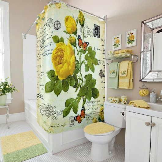 Rideaux De Douche Roses jaunes vintages