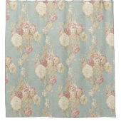 Rideaux De Douche Roses rose blanc sur Arrière - plan bleu (Devant)