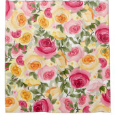 Rideaux De Douche Roses rose et jaune Ferme Chic Shabby Chic Floral (Devant)