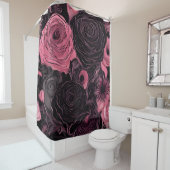Rideaux De Douche Roses roses et noirs (En situation)