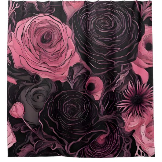 Rideaux De Douche Roses roses et noirs (Devant)