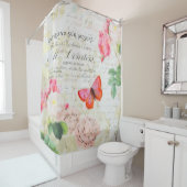 Rideaux De Douche Roses roses et papillon (En situation)