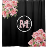 Rideaux De Douche Roses roses noires et blanches Monogramme rayé (Devant)