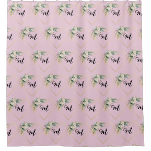 Rideaux De Douche Roses roses roses blanches vintages Monogramme de