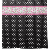 Rideaux De Douche Roses Roses Roses Et Pois Noirs Et Blancs (Devant)