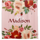 Rideaux De Douche Roses Roses Roses Rouge Tendance Monogramme Fille (Devant)