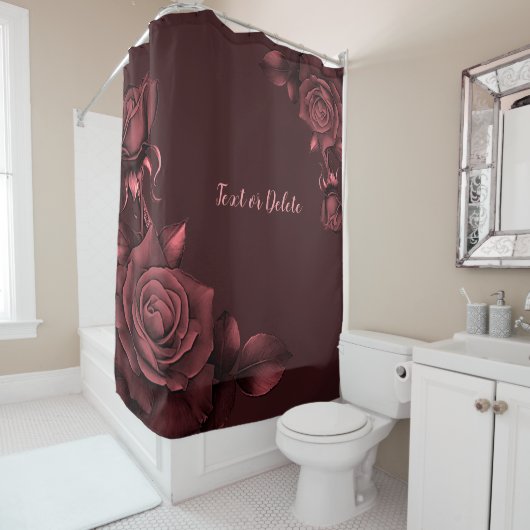 Rideaux De Douche Roses Roses Rouges Fleurs Maroon Rustique (En situation)