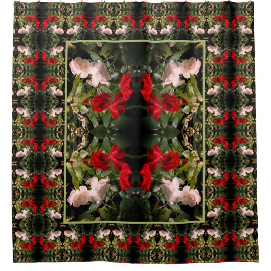 Rideaux De Douche Roses Rouge et Blanc trempés Abstraits (Devant)