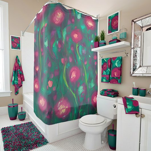 Rideaux De Douche Roses rouges atténuées abstraites