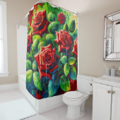 Rideaux De Douche "Roses rouges avec gouttes de pluie" (En situation)