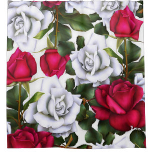 Rideaux De Douche Roses Rouges & Blanches Shabby Chic Rustique Glamo