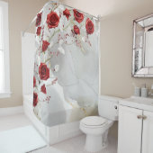 Rideaux De Douche Roses rouges cristallines sur marbre arrière - pla (En situation)