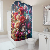 Rideaux De Douche "Roses rouges et roses avec gouttes de pluie" (En situation)