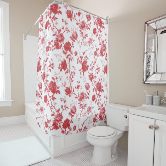 Rideaux De Douche Roses Rouges Floral (En situation)