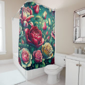 Rideaux De Douche "Roses rouges stylisées avec gouttes de pluie" (En situation)
