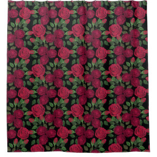 Rideaux De Douche Roses rouges sur noir.