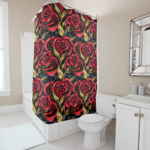 Rideaux De Douche Roses Rouges Tourbillonnantes
