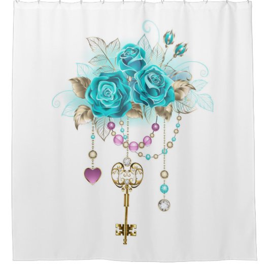 Rideaux De Douche Roses turquoise avec touches (Devant)