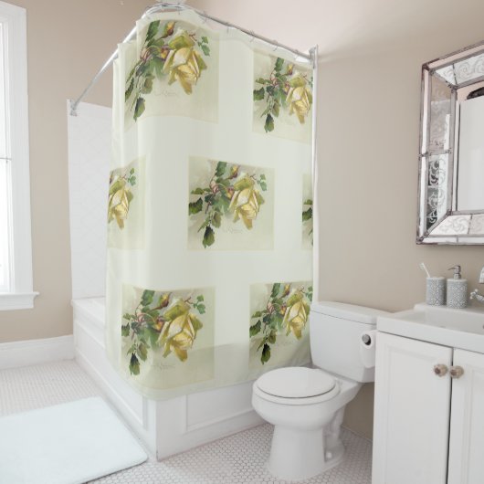 Rideaux De Douche Roses Vintages Jaune romantique (En situation)