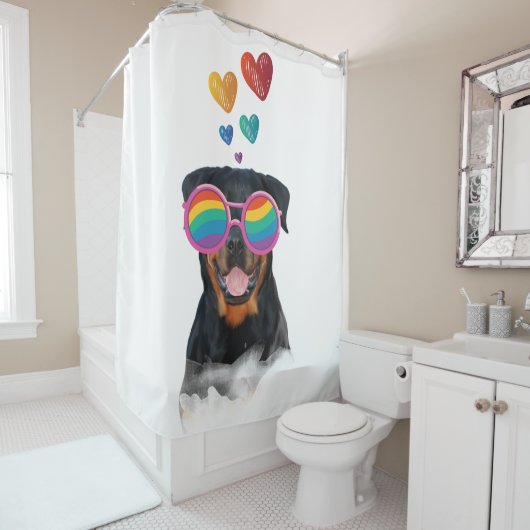 Rideaux De Douche Rottweiler Chien avec Coeurs Saint-Valentin (En situation)