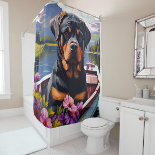 Rideaux De Douche Rottweiler sur une pédale : une aventure Pittoresq