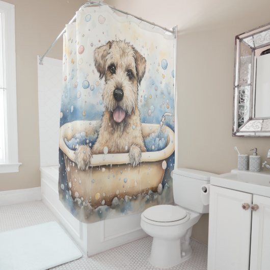 Rideaux De Douche Roue Terrier Dans Baignoire Aquarelle Chien Art (En situation)