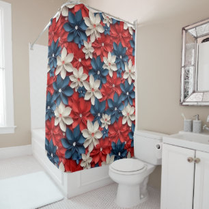 Rideaux De Douche Rouge Blanc Bleu Fleur Jardin Motif Floral USA