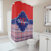 Rideaux De Douche Rouge Blanc Marine Blue Madras Plaid 1ICB Nom du r (En situation)