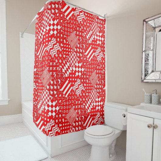 Rideaux De Douche Rouge blanc Mixte Motif Patchwork Design